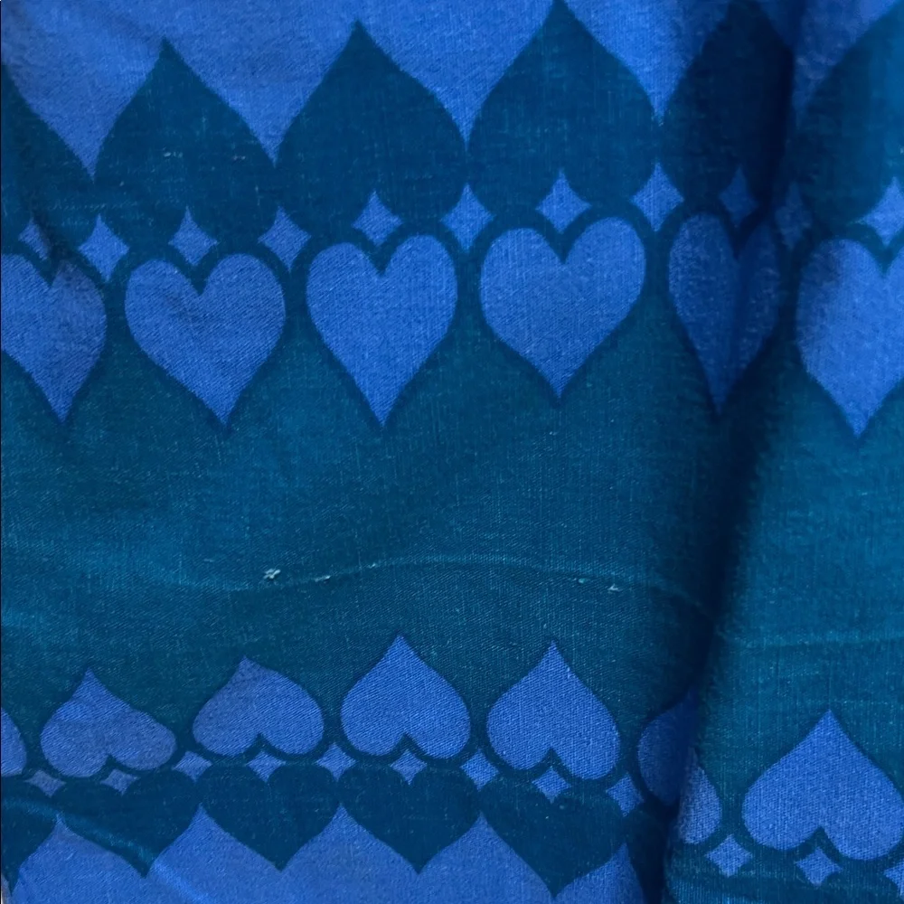 60s 70s Vintage Blue Heart Print Handmade Cotton Sleeveless Mini Dress M/L